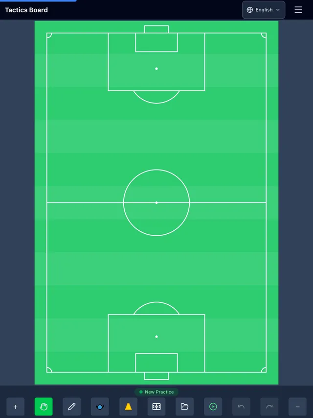 Planner on a tablet in portrait: the pitch fills the screen — tactics board