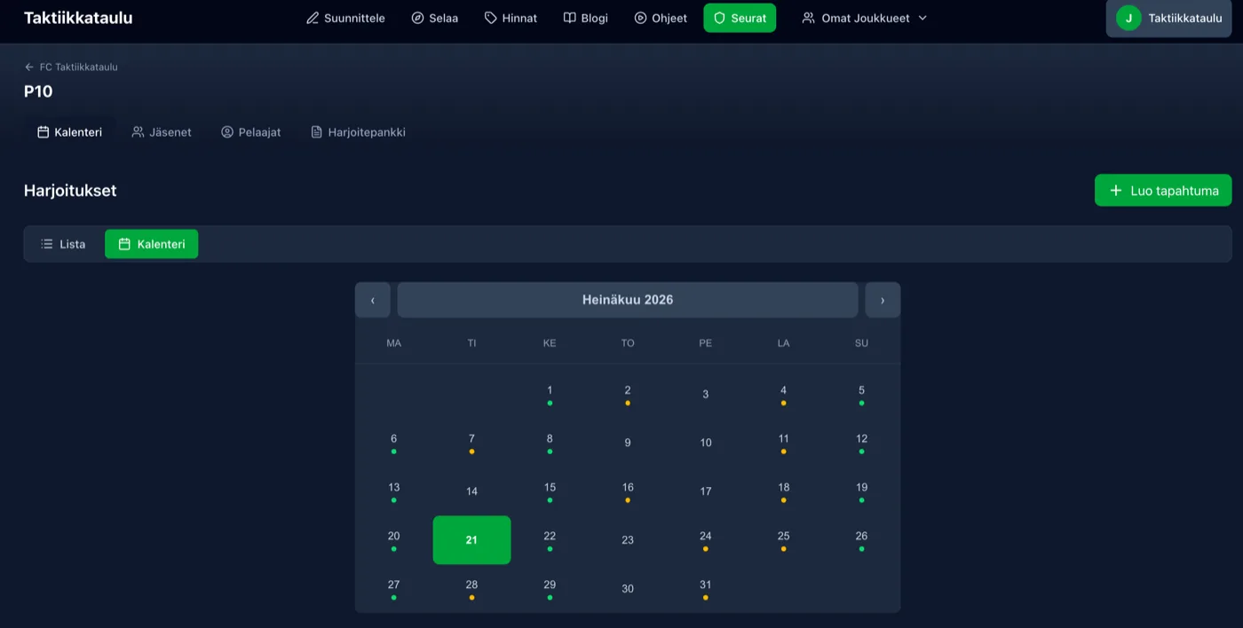 Team calendar — TacticsBoard