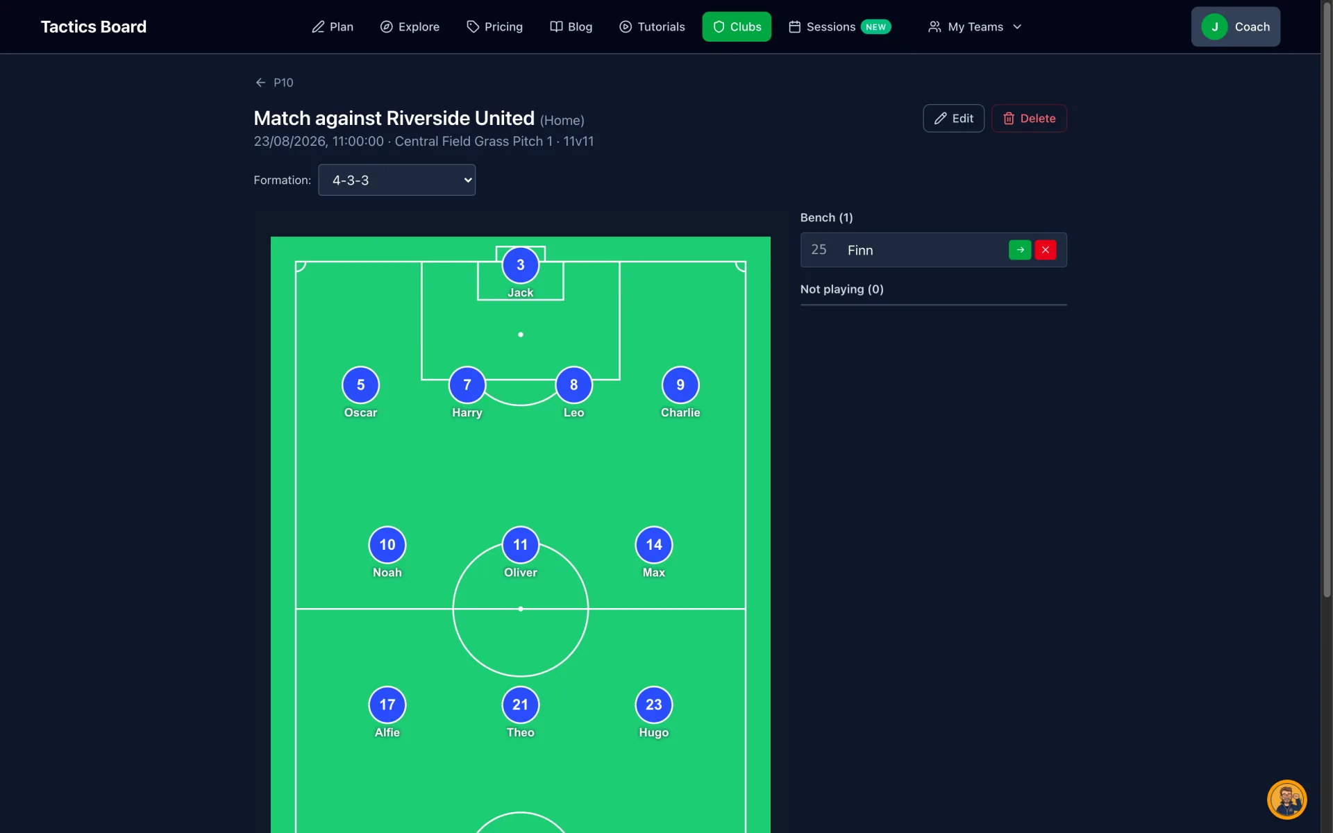 Match lineup — TacticsBoard