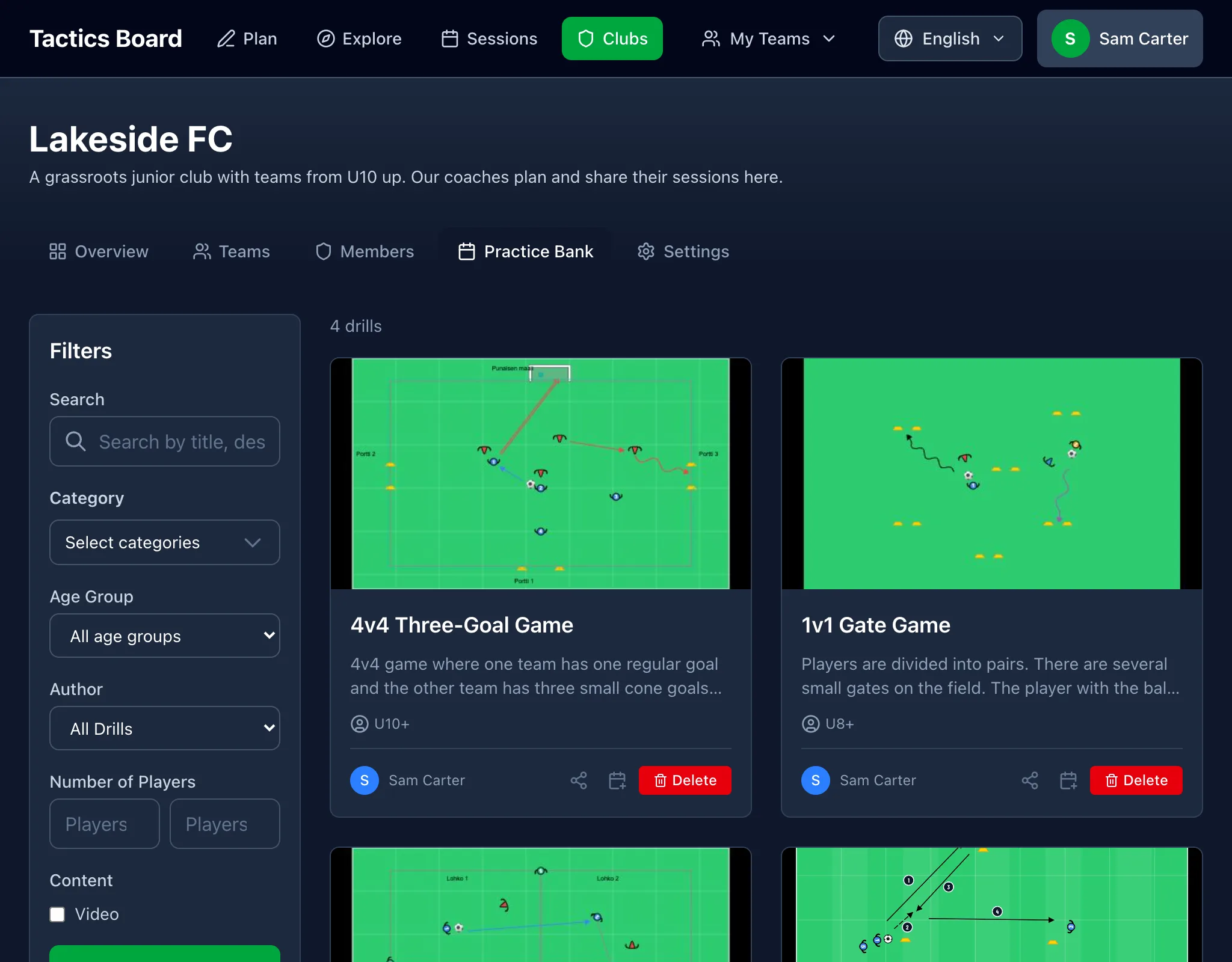 The club's Practice Bank with filters