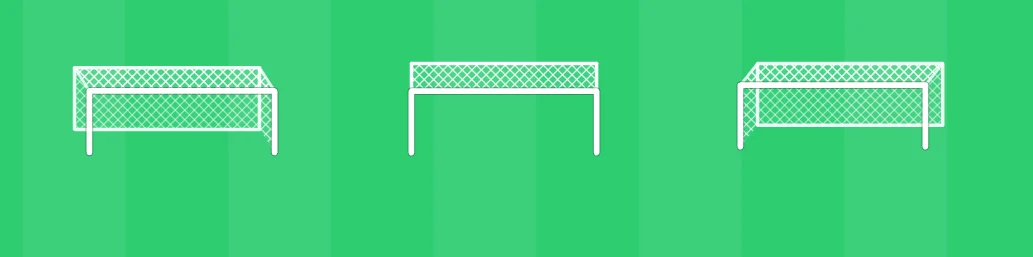 The same goal in three positions: angled left, seen straight on, and angled right